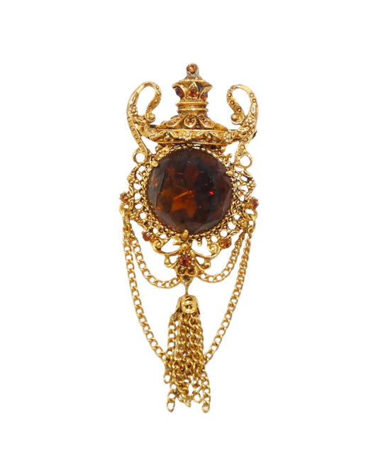 Florenza Gold Tone Smokey Topaz Color Brooch