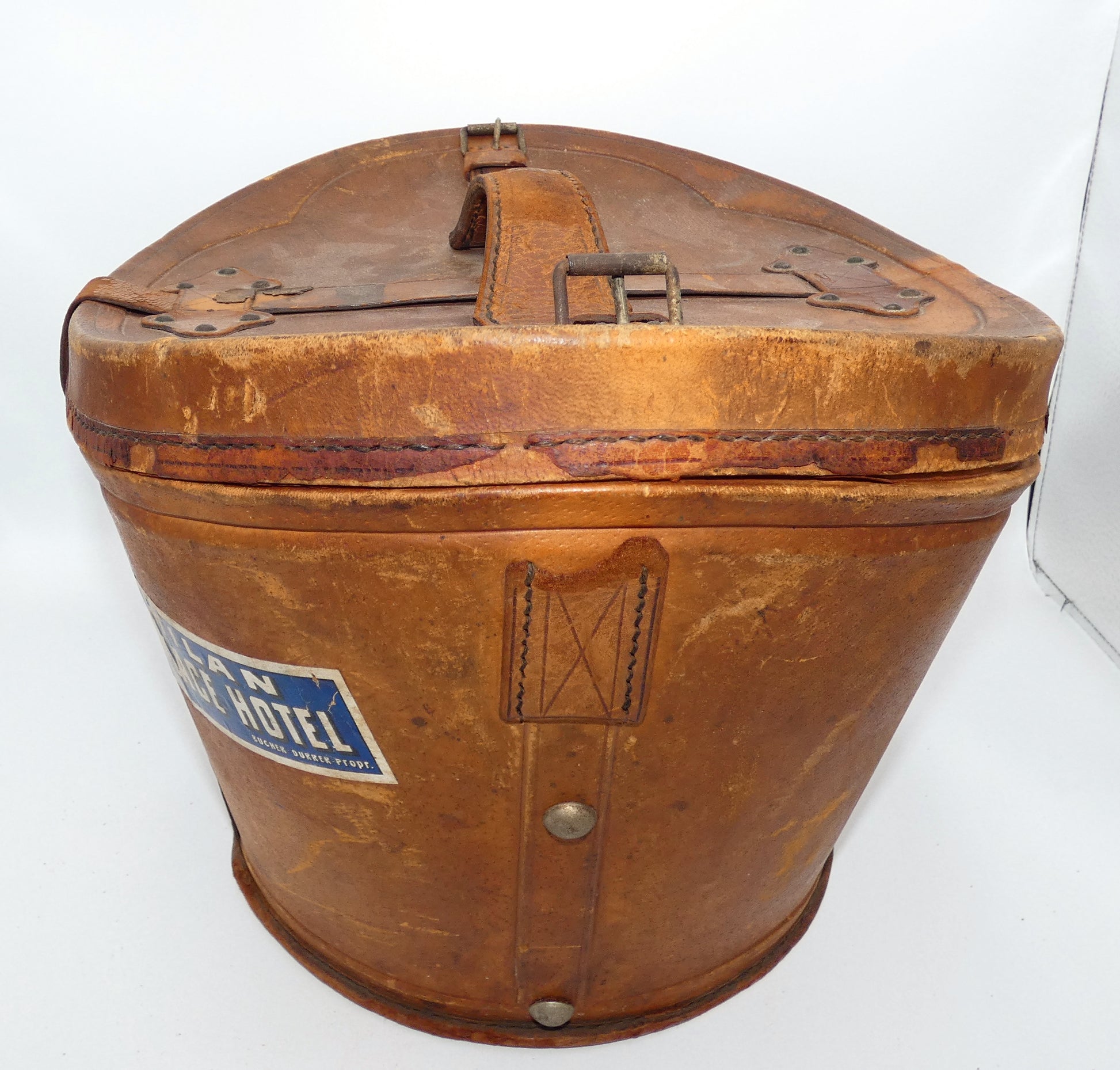 Old large brown hat box luggage - Ruby Lane