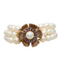 Pearl Bracelet 14K Gold Flower Bracelet with 3 strands of Cultured Peals & Sapphires