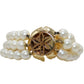 Pearl Bracelet 14K Gold Flower Bracelet with 3 strands of Cultured Peals & Sapphires