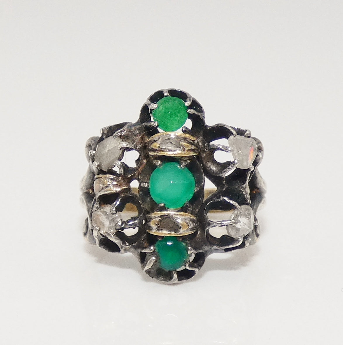 Antique 14K White Gold Diamond and Onyx Ring