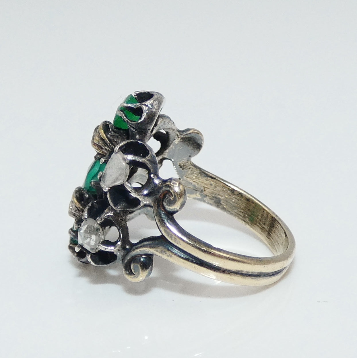 Antique 14K White Gold Diamond and Onyx Ring