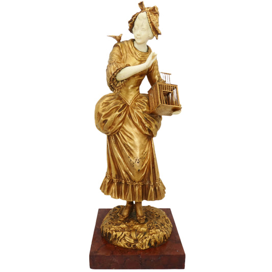 Georges Omerth Bronze Gold Gilt Bird Catcher Sculpture