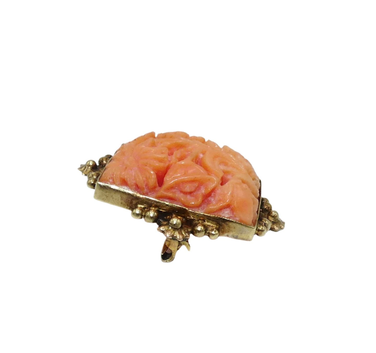 14K Gold Carved Coral Brooch