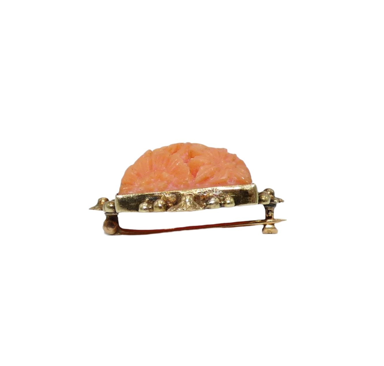 14K Gold Carved Coral Brooch