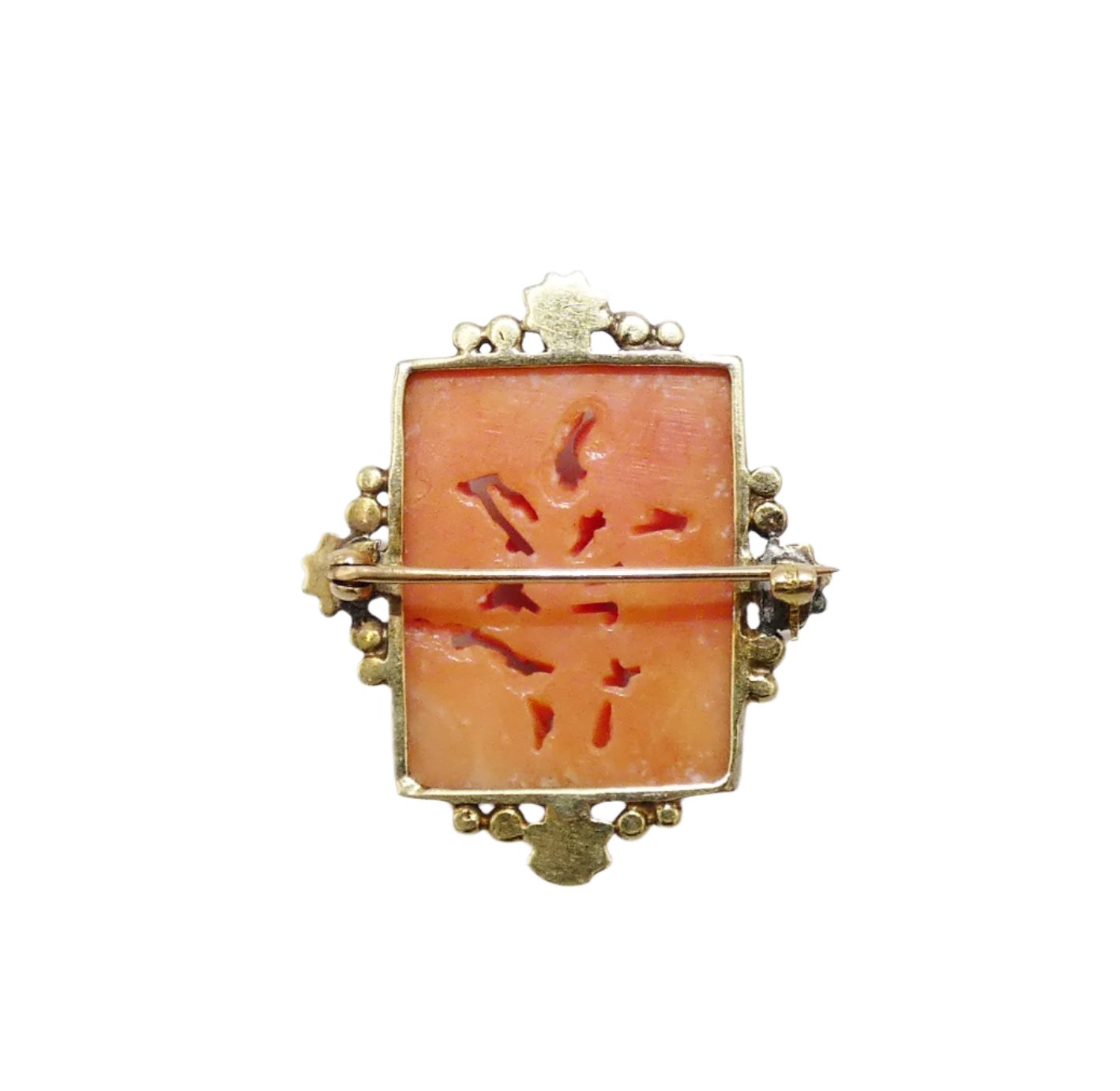 14K Gold Carved Coral Brooch