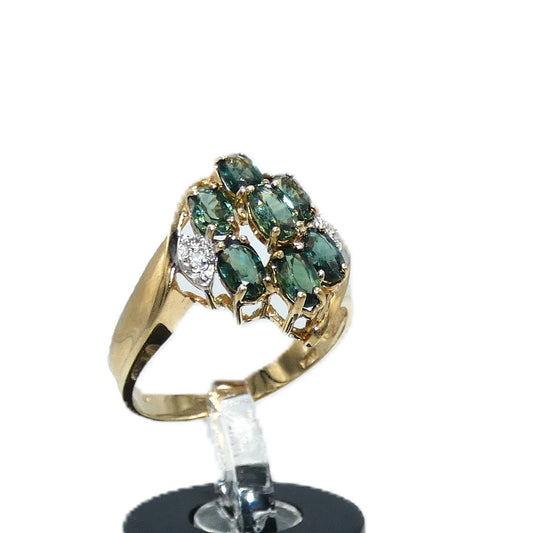 14K Gold Green Sapphire & Diamond Ring