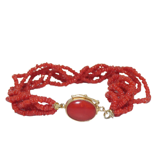 14K Gold Red Coral Beaded Bracelet