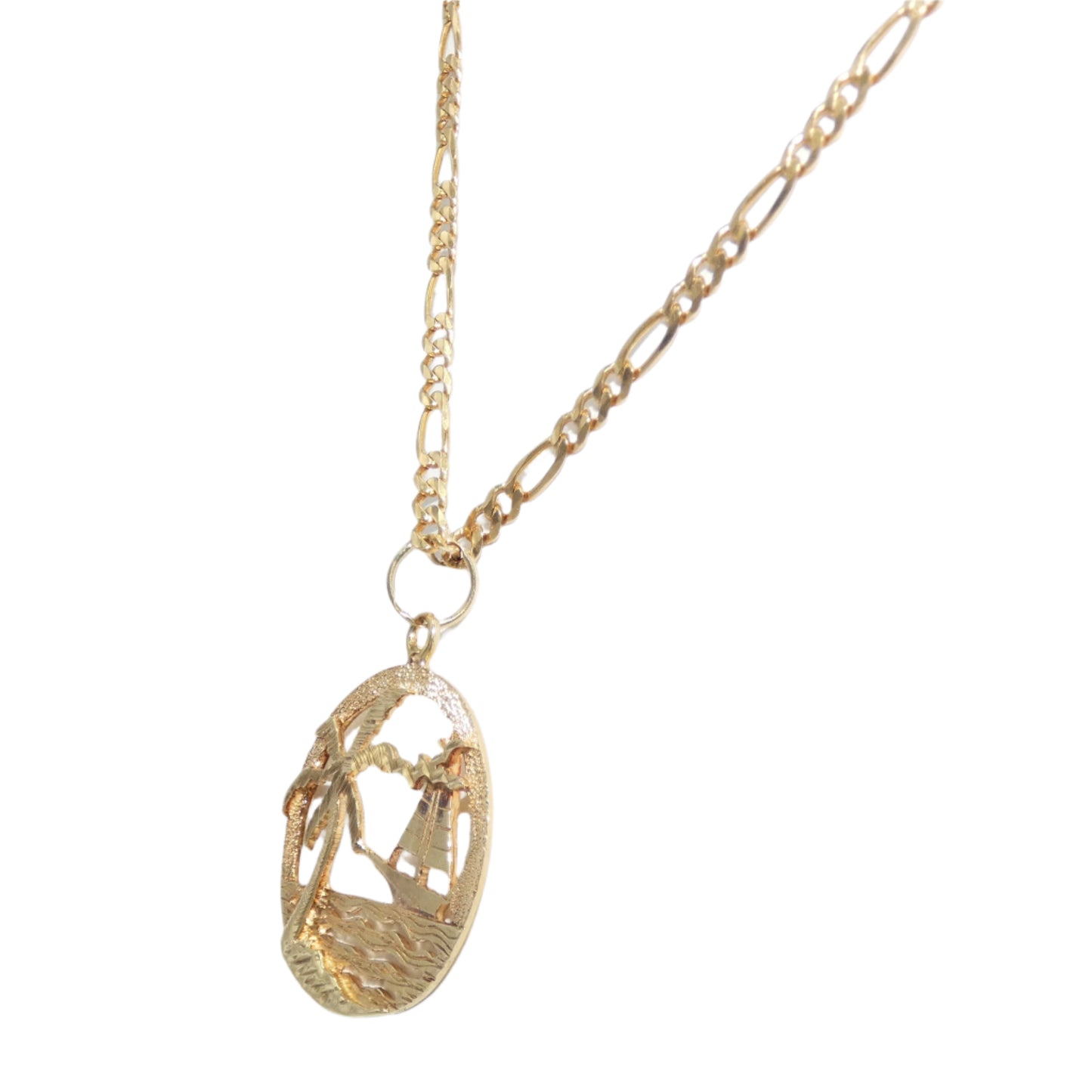 14K Gold Figaro Sailing Away Pendant Necklace