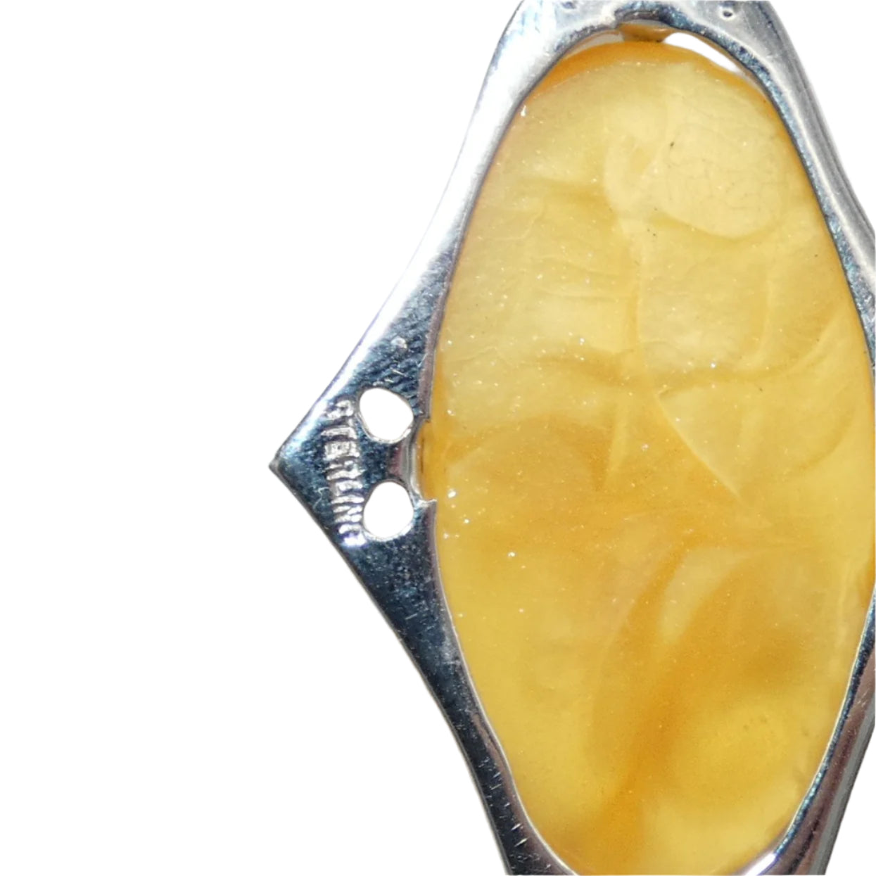 Art Deco Sterling Sterling Silver Egg Yolk Amber Pendant Necklace